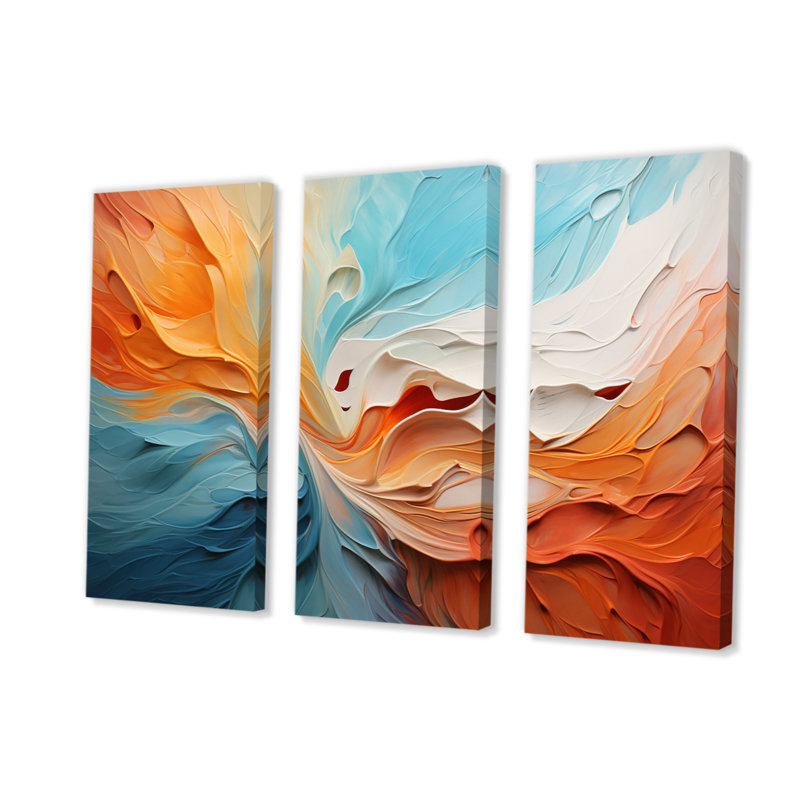 «Teal Orange Bold Abstract Flow Collage I», 3 impressions sur toile tendue, H 40 po x l 60 po