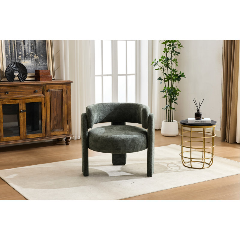 Fauteuil d'appoint confortable, recouvert d'un tissu bouclé contemporain, aux lignes cylindriques harmonieuses et offert en plusieurs coloris. Revêtement en tissu pour fauteuil - Design et confort d'assise.