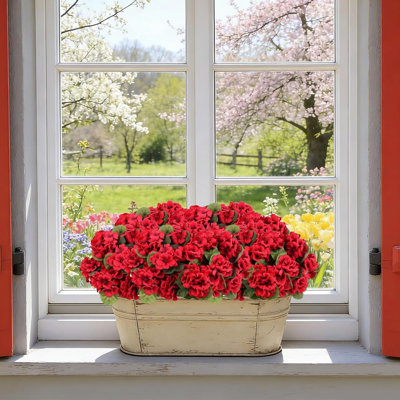 6 pièces de fleurs de géranium artificielles pour la décoration extérieure, fausses fleurs de géraniums en soie résistantes aux rayons UV, véritables plantes artificielles pour le jardin de la véranda