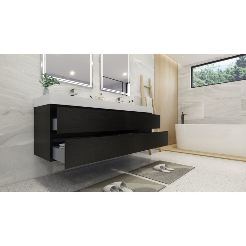 Hartsock Double Bathroom Vanity with Acrylic Top, Rich Black