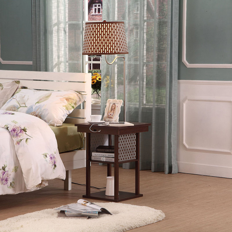 Madison 56 in. Modern LED Bedside Table Lamp with Fabric Drum Shade and Built-In USB Port - Bundle Set of 2, Brown, Brown
