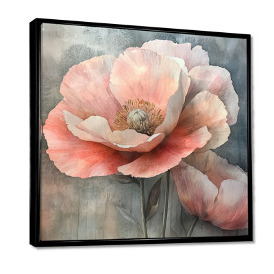 Pivoine rose délavée sur pierre - coquelicots, art mural