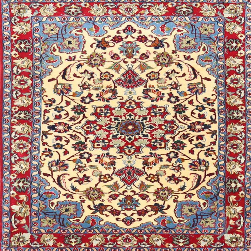Tapis rouge/jaune/bleu traditionnel Eutropios, Carré 5 pi