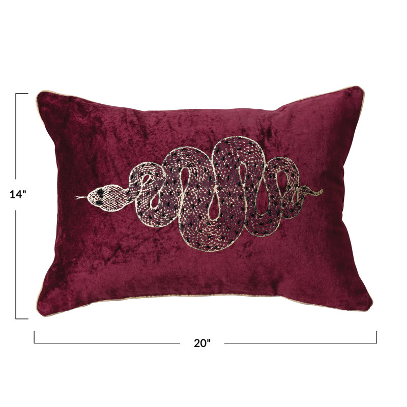 Coussin en coton à imprimé lombaire avec serpent en feuille d'or et perles