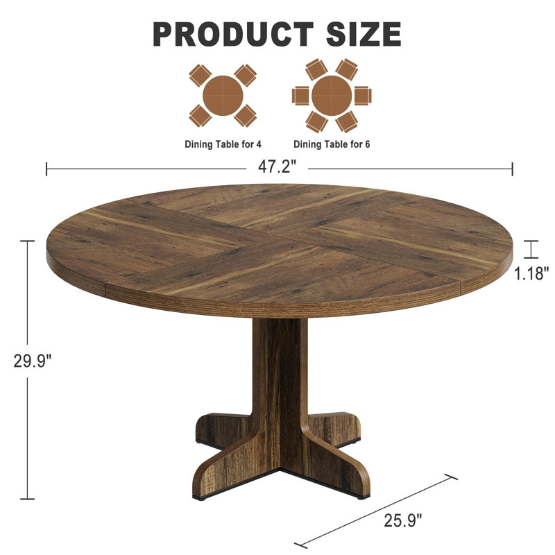 Table de salle à manger ronde 47 po avec plateau en bois 47 po, Doré