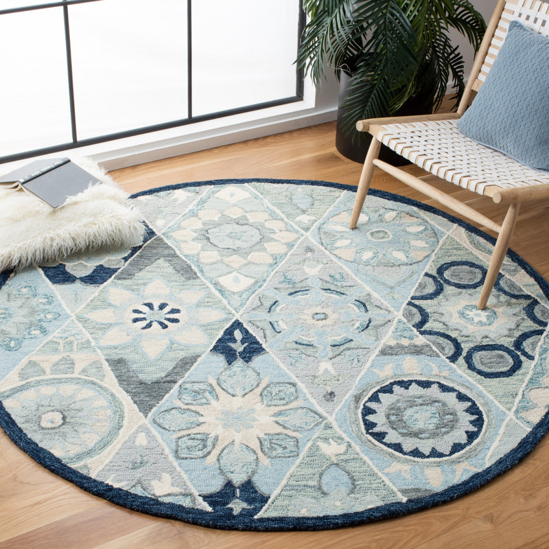 Suzani Hand Tufted Wool And Cotton Damask Rug, Round 6'