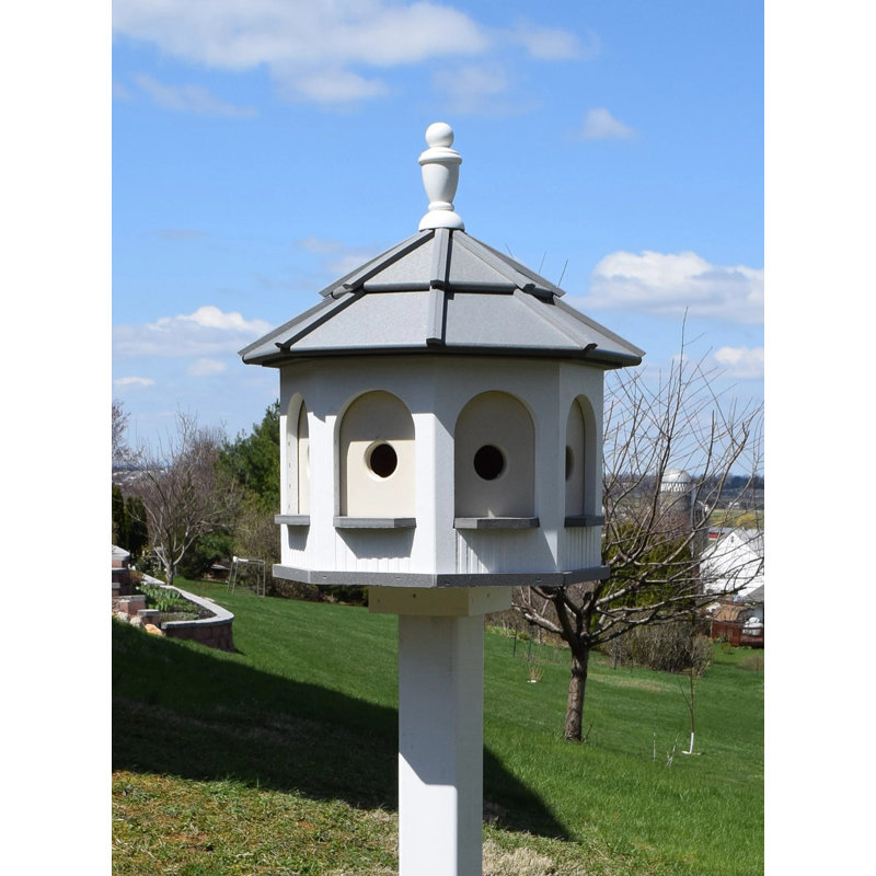 Maison d'oiseaux à poteau H 24 po x l 20 po x P 20 po Cutright, Blanc / ivoire / gris