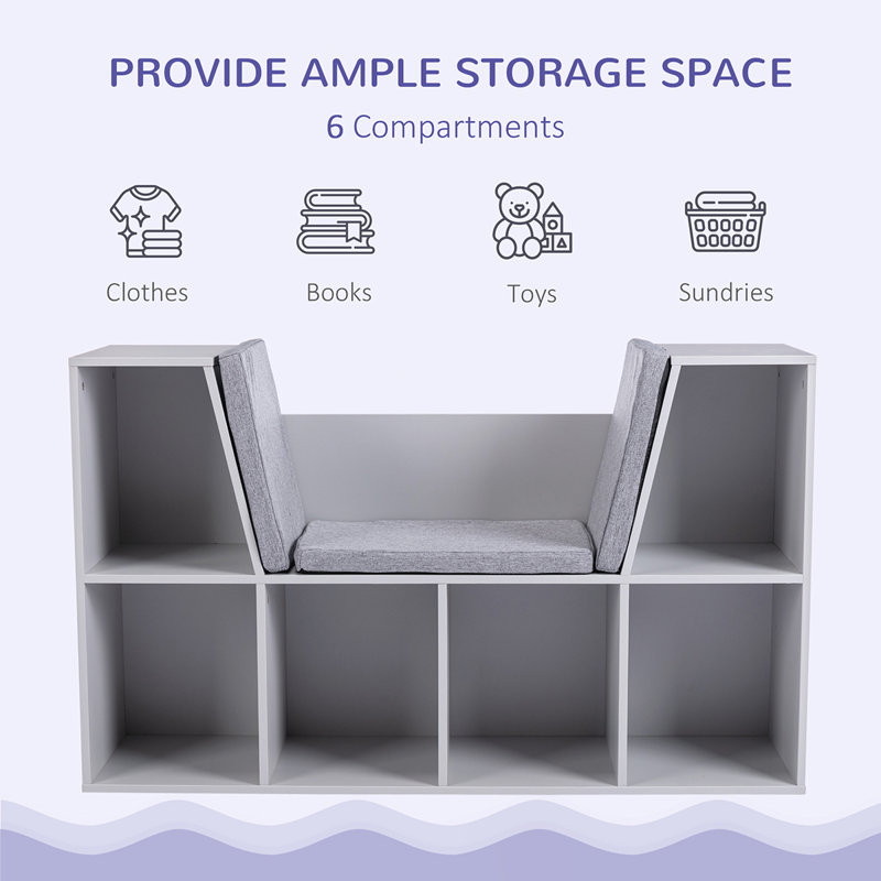 6-Cubby Bookcase with Cushion, Grey