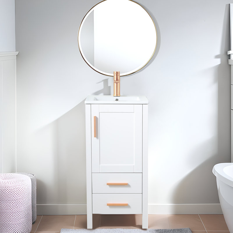 Meuble-lavabo autoportant blanc 16 po à deux tiroirs 16 po