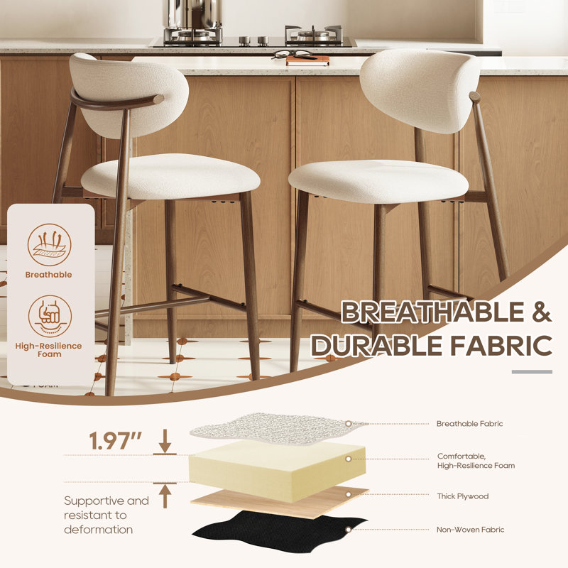 Tabouret de comptoir rembourré Westhampton, Beige, 1