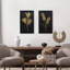 Décoration murale florale en métal doré 19,7 po H avec cadre en bois noir (ensemble de 2)