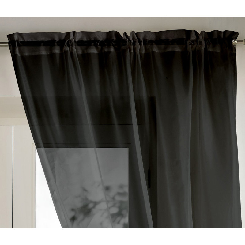 Billerica Slot Top Panel Sheer Curtain, Black, 145 W x 229 D cm