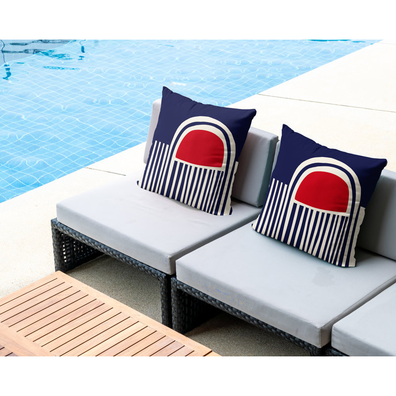 Jeté carré en polyester intérieur / extérieur, L 15 po x H 15 po, Rouge / bleu marine