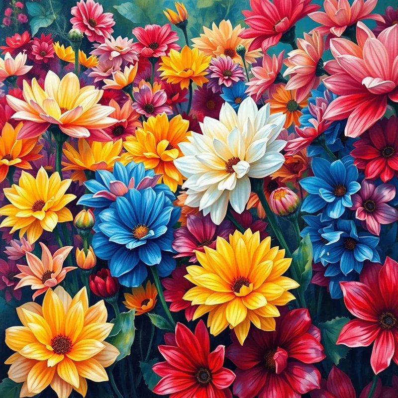 Symphonie colorée de pétales - reproduction sur toile tendue