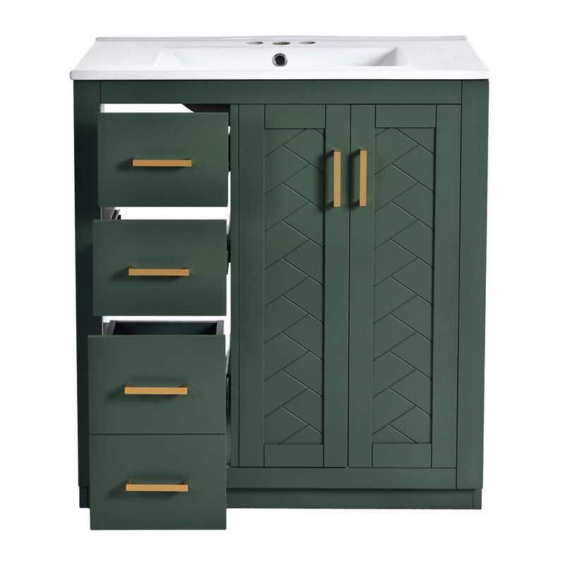 Meuble-lavabo 30 po avec lavabo en céramique, Vert