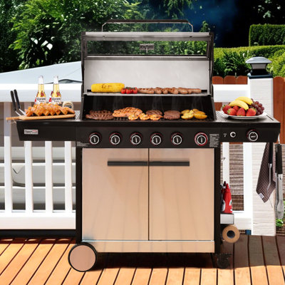 Barbecue au gaz à 6 brûleurs avec brûleur latéral Royal Gourmet, argent et noir