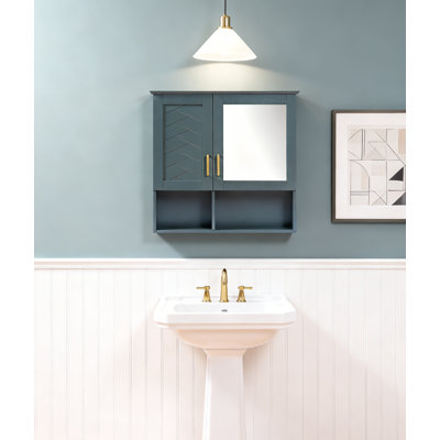 Wall Mounted Bathroom Vanity Cabinet With HD Mirror - Adjustable Shelves (Blue)