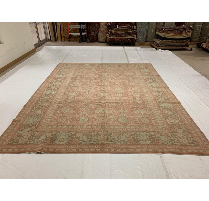 Tapis unique rose en laine noué à la main 8 pi 8 po x 10 pi 9 po One-of-a-Kind
