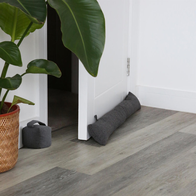 Nicola Spring - Herringbone Door Stop & Draught Excluder Set - Grey