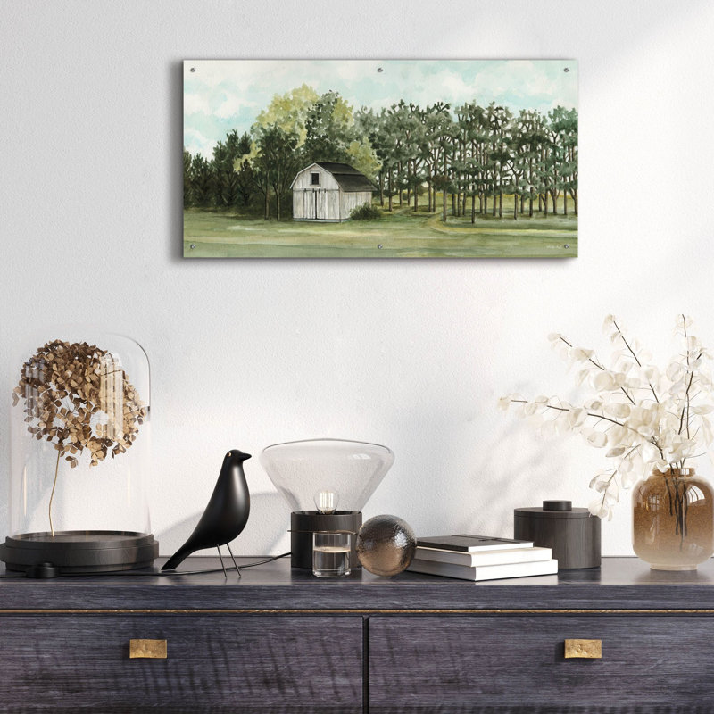«Tucked in the Trees» par Cindy Jacobs, art mural en verre acrylique, H 24 po x l 48 po