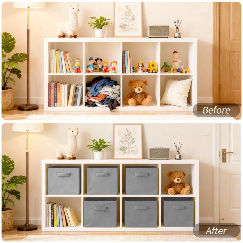 Fabric Cube Collapsible Storage Box, Grey