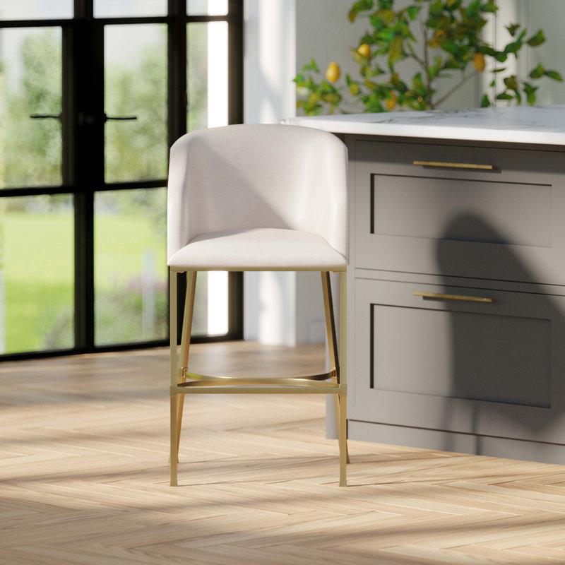 Tabouret de bar 31 po 31 po, similicuir avec structure en acier doré, Blanc