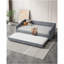Lit de jour simple avec canapé-lit rembourré capitonné de taille simple, avec bouton sur le dos et clou en cuivre sur les bras ondulés - gris clair-434153387