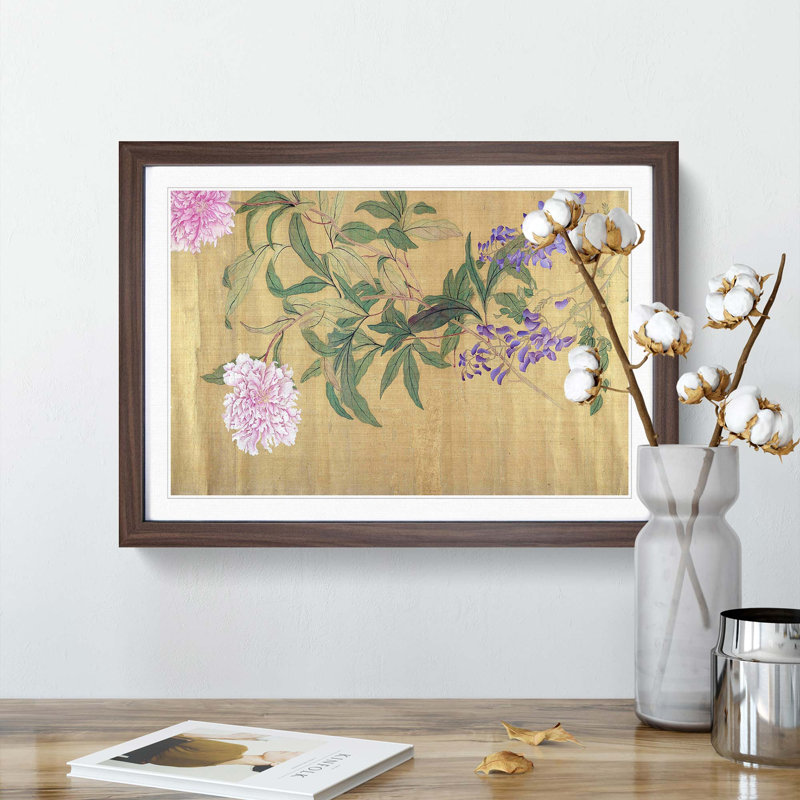 One Hundred Flowers Vol.4 by Yun Shouping - Picture Frame Painting Print, 48cm H x 65cm W x 2cm D, Walnut Framed