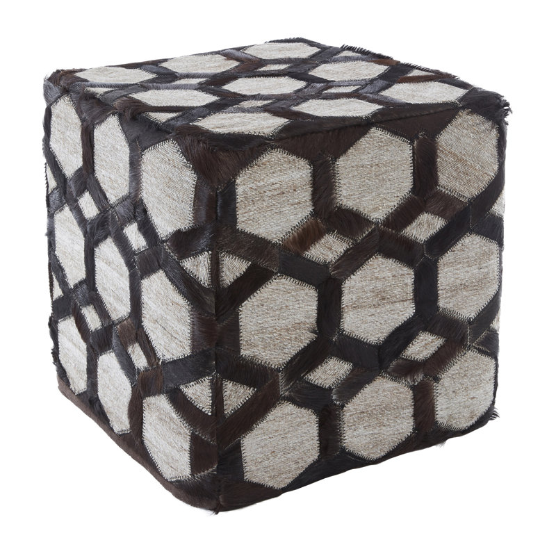 Anbritt 40cm Wide Genuine Leather Square Geometric Pouf Ottoman
