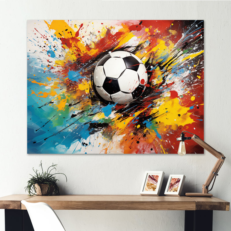 Abstraction soccer ball - décoration murale soccer, H 30 po x l 40 po x P 1,5 po, Toile tendue