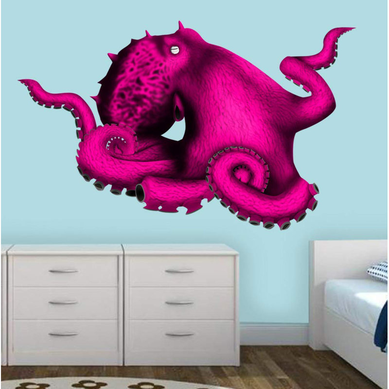 Décalcomanie murale vinyle autocollants tentacules de pieuvre océan, H 18 po x l 27 po, Rose vif