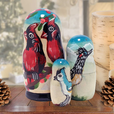 3 Piece Cardinal Matreshka Nesting Doll Set