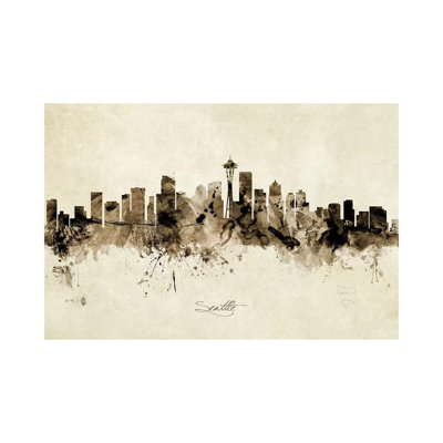 Seattle Washington Skyline by Michael Tompsett - Wrapped Canvas Painting