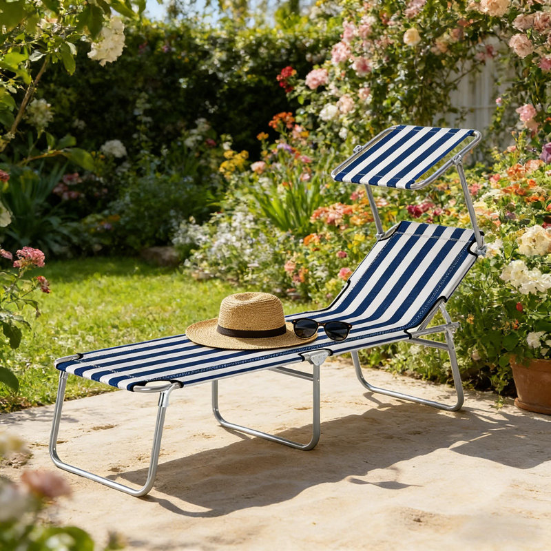 Chaise longue pliante, chaise longue de bronzage, chaise longue d'extérieur avec dossier inclinable, siège en filet respirant, appui-tête pour la plage, la cour, le patio