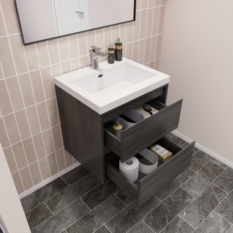 Azden 23.6'' Single Bathroom Vanity with Acrylic Top, Gray Oak