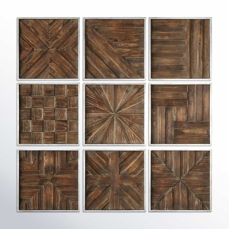 Rustic Fir Wood 9-Piece Square Wall Decor Set