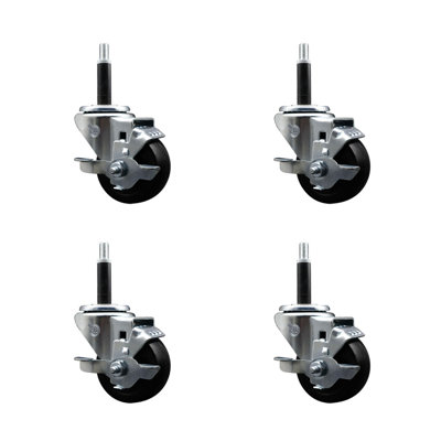 3 Inch Soft Rubber Swivel 3/4 Inch Expanding Stem Caster Set with Brake SCC
