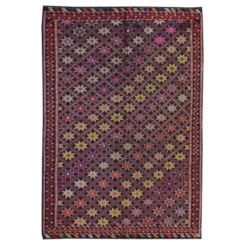 Tapis brun en laine noué à la main de conception unique 6 pi 8 po x 9 pi 8 po années 2000 Jijim