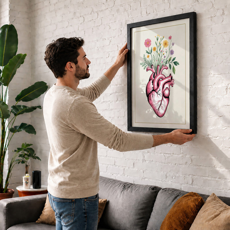 Heart in Bloom Botanical - Framed Print, Unframed, A3 - 42.0 x 29.7 cm