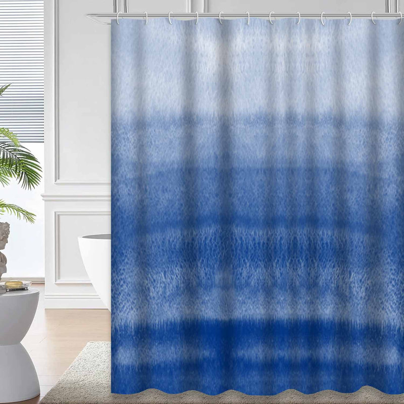 Rideau de douche bleu marine à aquarelle abstrait avec 12 crochets, L 72 po x l 72 po