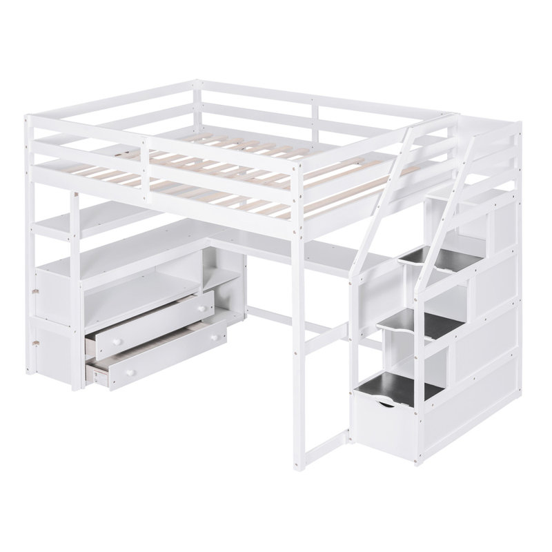 Lit mezzanine avec bureau et tablettes