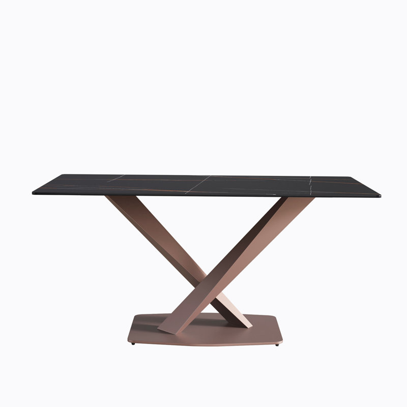Sintered Stone Dining Table, Black, 29.53” H x 70.9" W x 35.4" D, Antique Pink