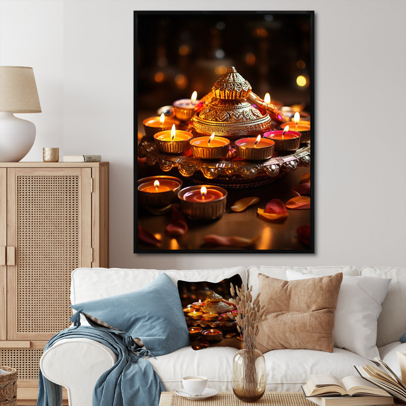 «Worthie Orange Indian Art Diwali Illuminations», reproduction d'art sur toile encadrée, H 20 po x l 12 po x P 1 po