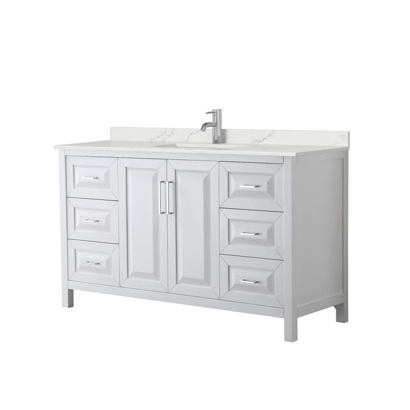 Daria 60'' W Vanity, White, Polished Chrome, Giotto Quartz