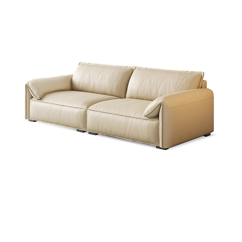 Beige Genuine Leather Modular Sofa, 31.5" H x 94.49" W x 41.34" D, 3