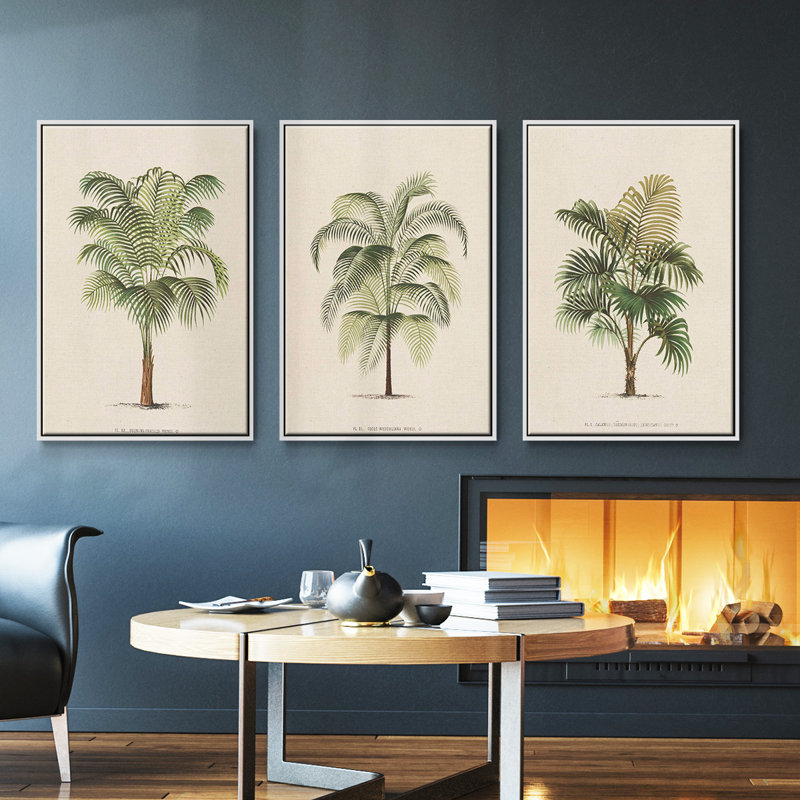 Les Palmiers II - Ensemble de 3 reproductions encadrées sur toile, Blanc, H 36 po x l 72 po x P 2 po