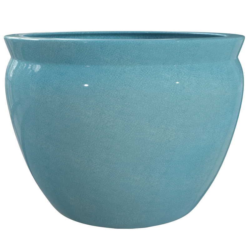 Vase de plancher en porcelaine Jalani, Bleu ciel, H 10,5 po x l 14,5 po x P 14,5 po