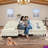Wauseon 107.1"W Chenille 3 seater sofa with One Ottoman and Removable Ruffles Pleats Skirts and Spindle Legs-782239528