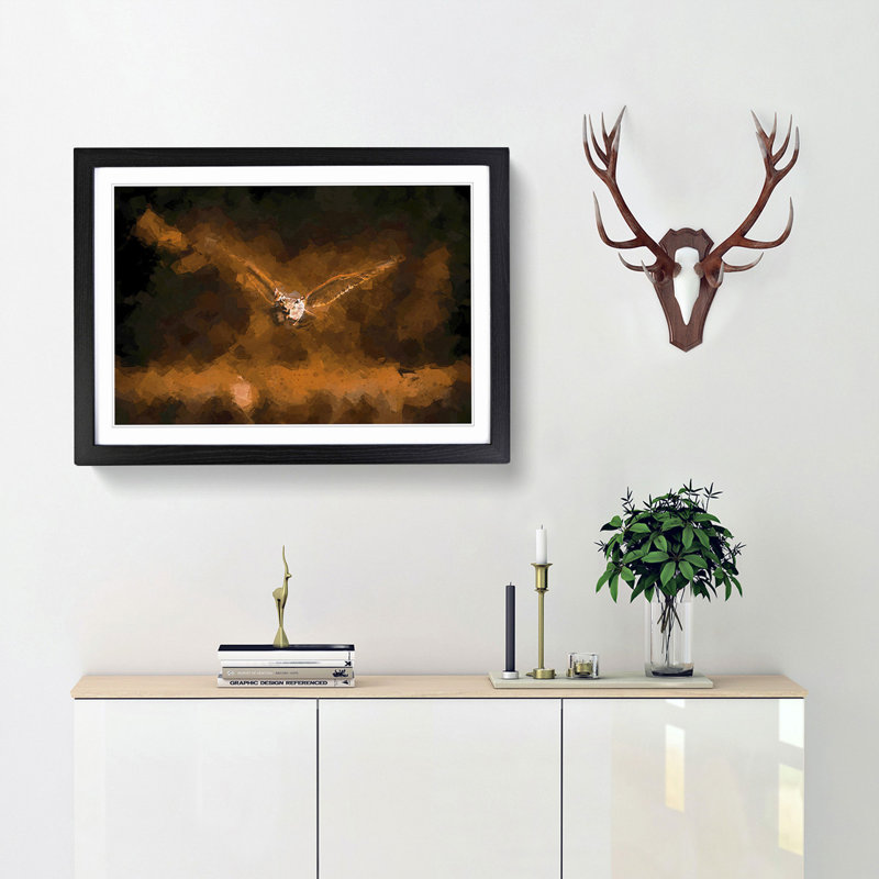 Flying Owl at Dusk in Abstract - Picture Frame Graphic Art Print, Black, 50cm H x 76cm W x 2cm D