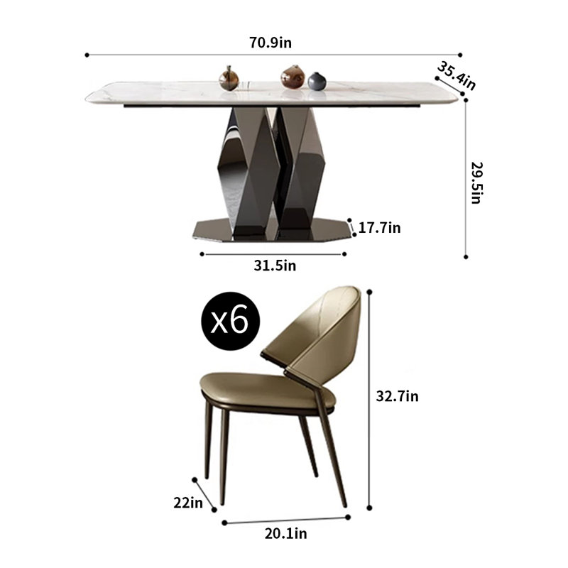 Rectangular Ultra Crystal Stone Dining Table Set, 29.5"H x 70.9"L x 35.4"W